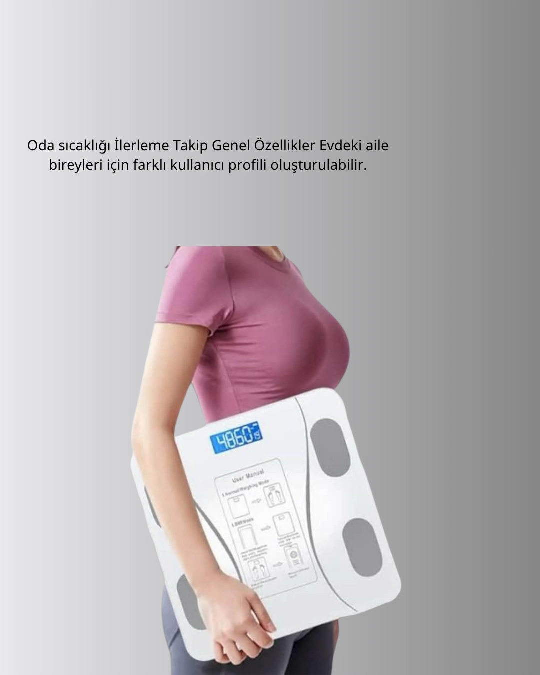 Akıllı Dijital Baskül – Bluetooth Bağlantılı, 8 Ölçüm Verili, Akıllı Vücut Analiz Tartısı ( Lisinya )