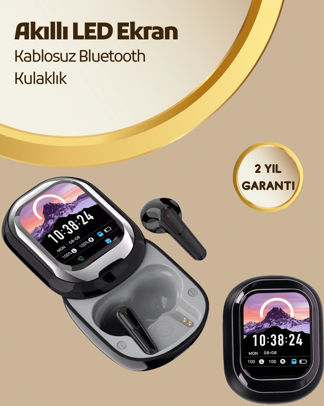 Akıllı Ekranlı Bluetooth 5.4 Kablosuz Kulaklık – Dokunmatik Ve Şarj Kutulu ( Lisinya )