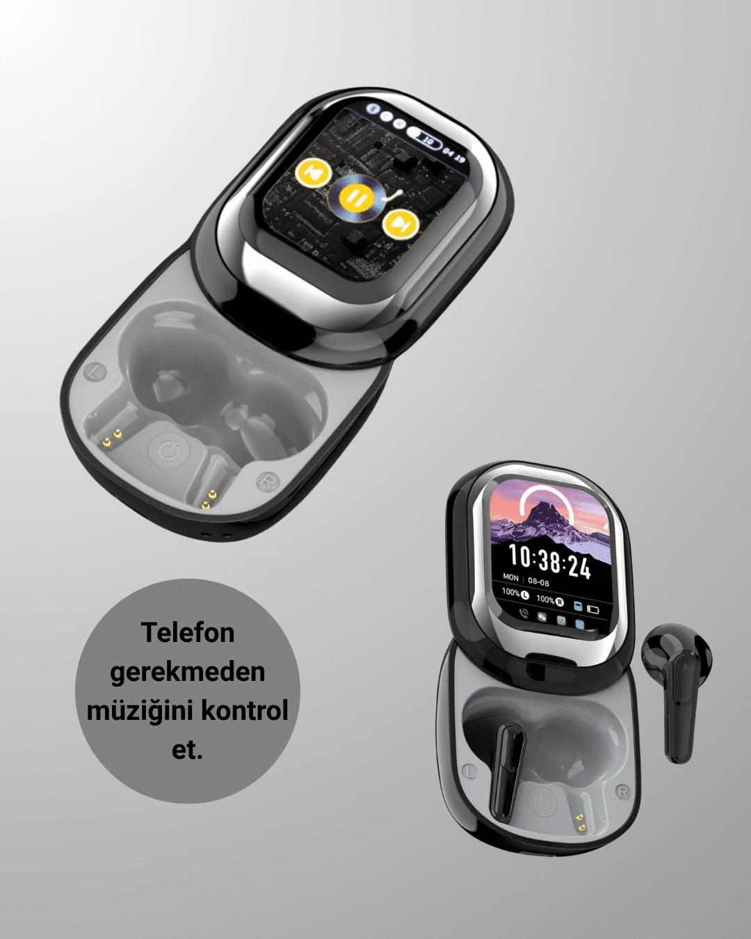 Akıllı Ekranlı Bluetooth 5.4 Kablosuz Kulaklık – Dokunmatik Ve Şarj Kutulu ( Lisinya )