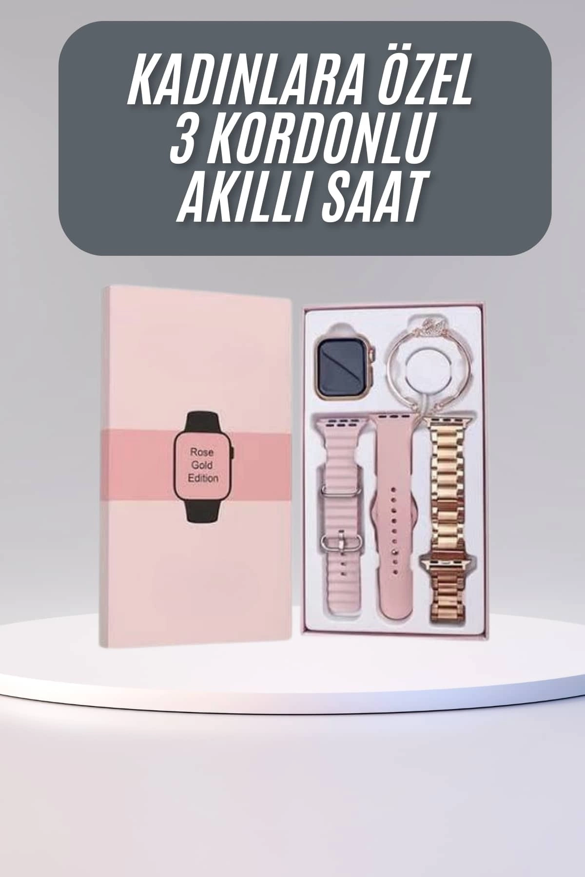 Akıllı Saat 3 Kordonlu Ve Aksesuarlı Bayanlar Için Şık Rose Renk ( Lisinya )