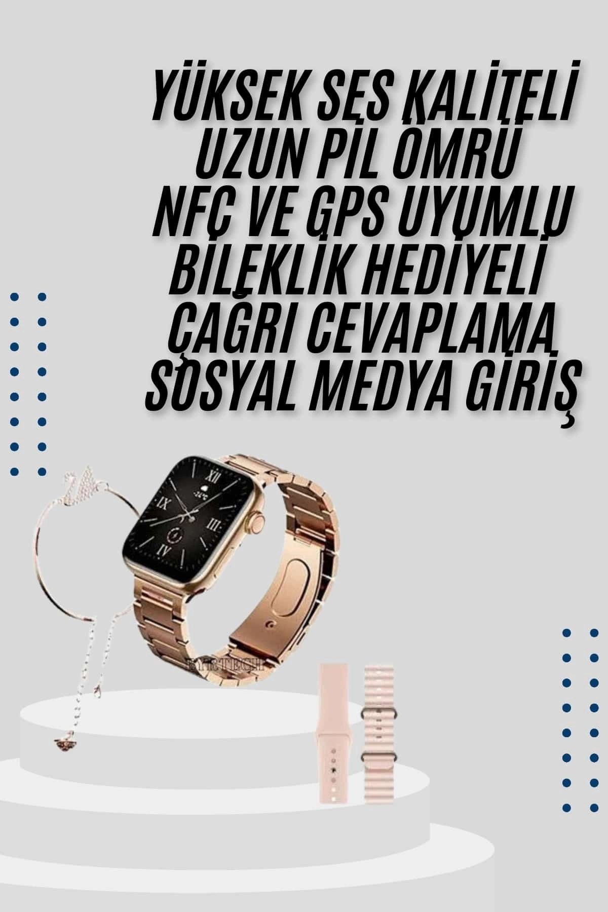 Akıllı Saat 3 Kordonlu Ve Aksesuarlı Bayanlar Için Şık Rose Renk ( Lisinya )