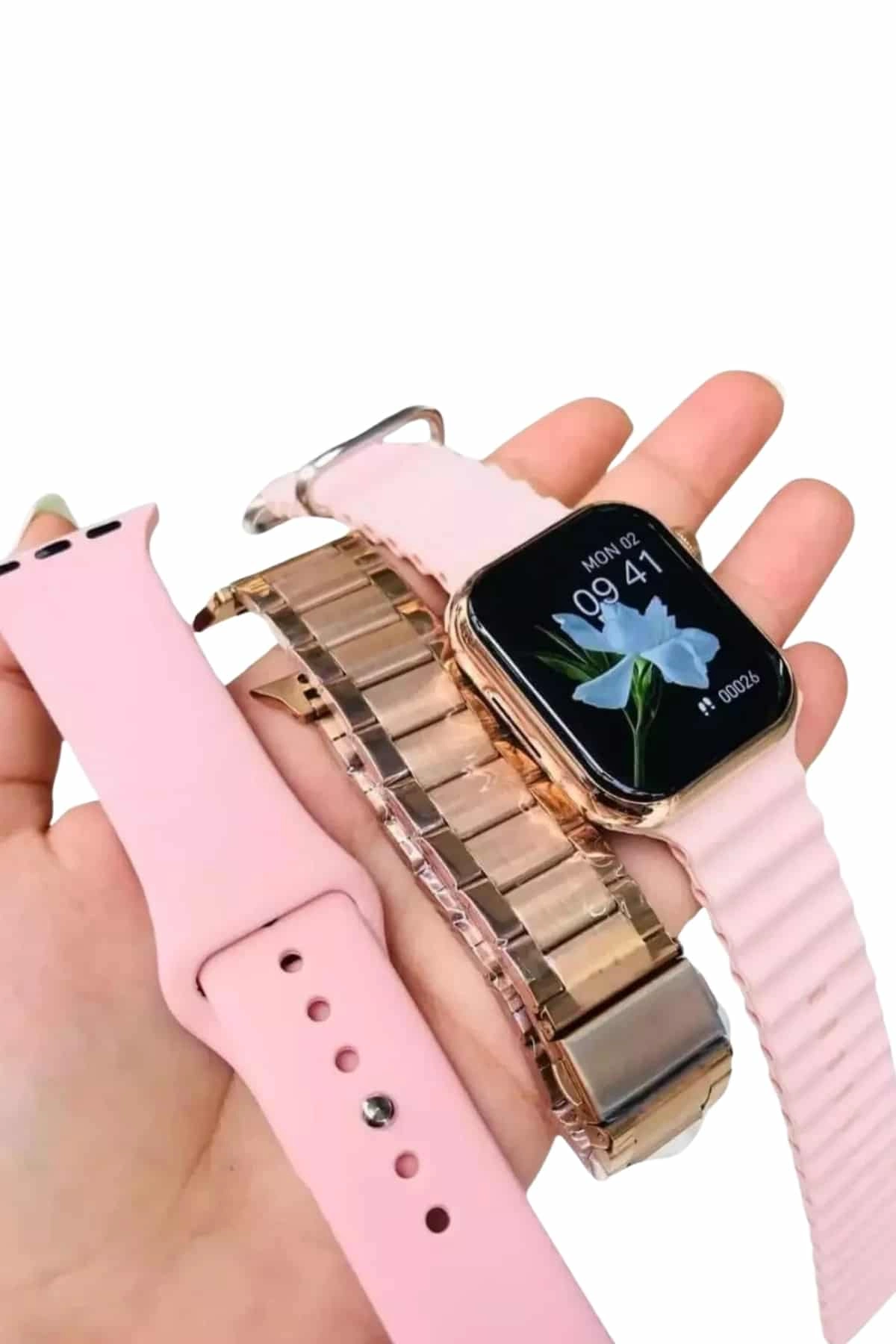 Akıllı Saat 3 Kordonlu Ve Aksesuarlı Bayanlar Için Şık Rose Renk ( Lisinya )