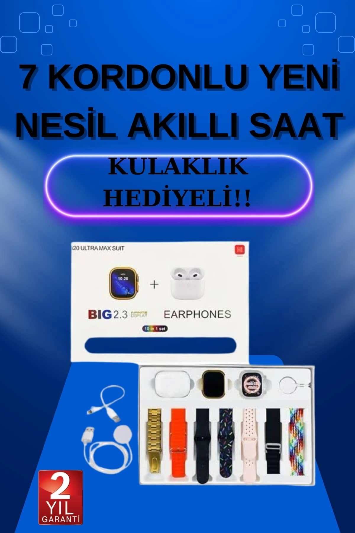 Akıllı Saat 7 Kordonlu Kulaklık Hediyeli Nabız Ölçer Uyku Takibi Sesli Görüşme ( Lisinya )