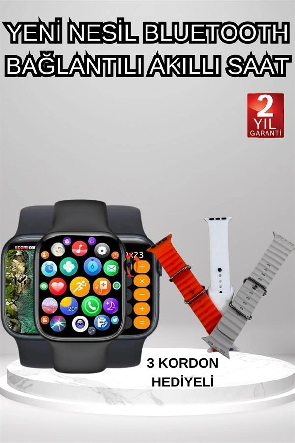 Akıllı Saat Arama Görüşme Bildirim Görme Uyku Ve Sağlık Takibi Nabız Ölçer 3 Kordon Hediyeli ( Lisinya )