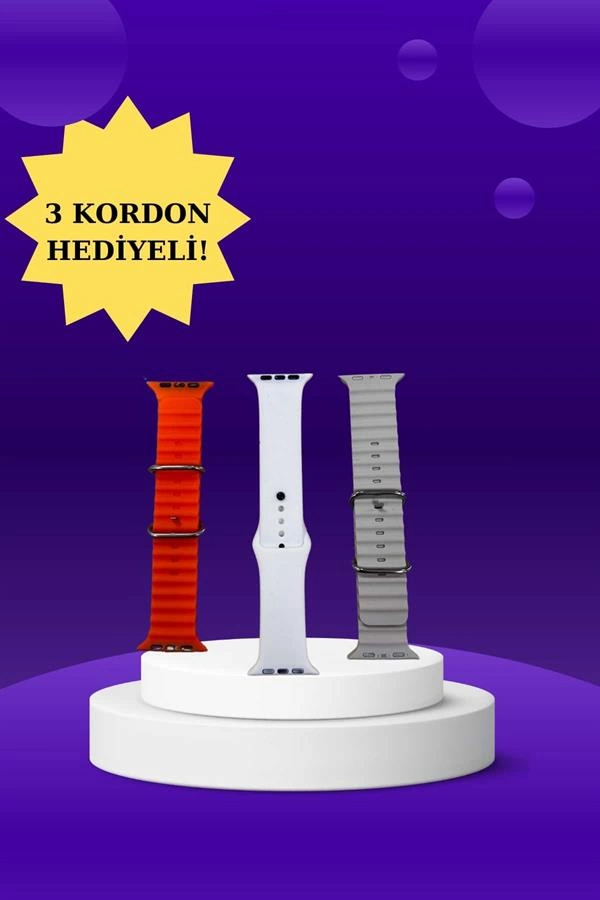 Akıllı Saat Arama Görüşme Bildirim Görme Uyku Ve Sağlık Takibi Nabız Ölçer 3 Kordon Hediyeli ( Lisinya )