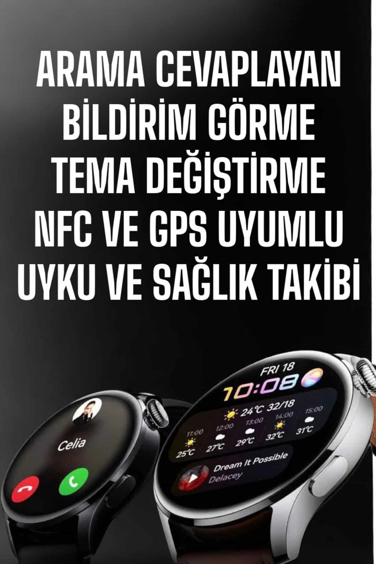 Akıllı Saat Bildirim Görme Amoled Ekran Gps Uyumlu Sesli Görüşme ( Lisinya )