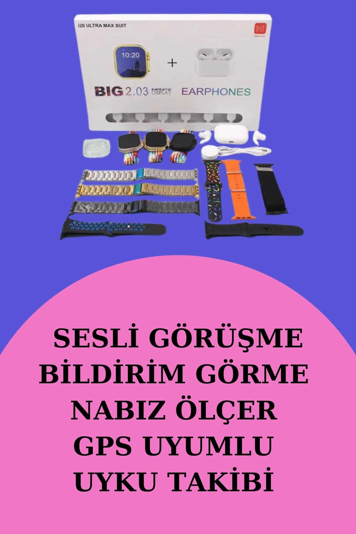 Akıllı Saat Bluetooth Kulaklık Hediyeli Bildirim Görme Sesli Görüşme Çoklu Kordon ( Lisinya )