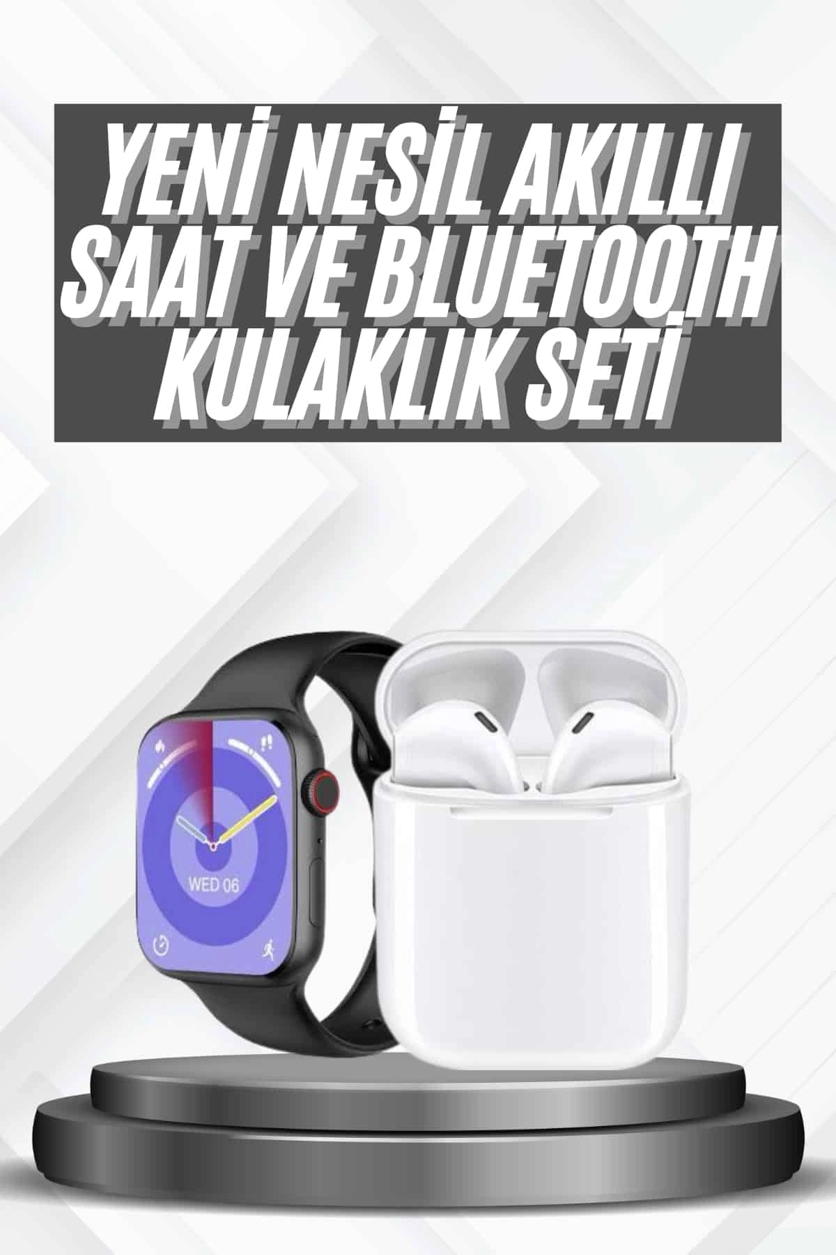 Akıllı Saat Gümüş Kasa Bluetooth Kulaklık Hediyeli Çok Fonksiyonlu İkili Set ( Lisinya )