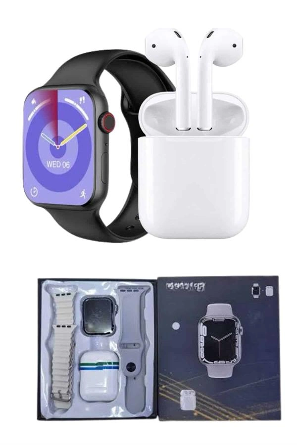 Akıllı Saat Gümüş Kasa Bluetooth Kulaklık Hediyeli Çok Fonksiyonlu İkili Set ( Lisinya )