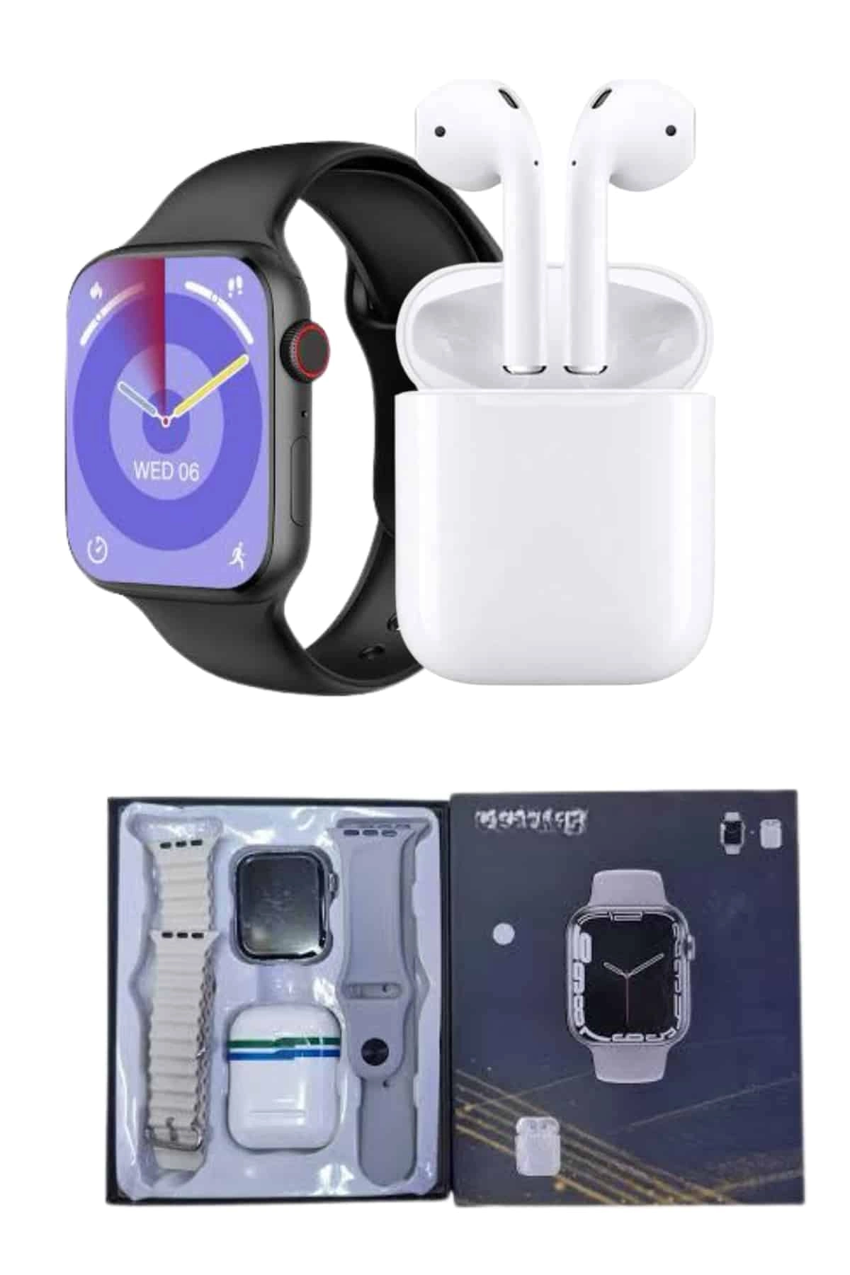 Akıllı Saat Gümüş Kasa Bluetooth Kulaklık Hediyeli Çok Fonksiyonlu İkili Set ( Lisinya )