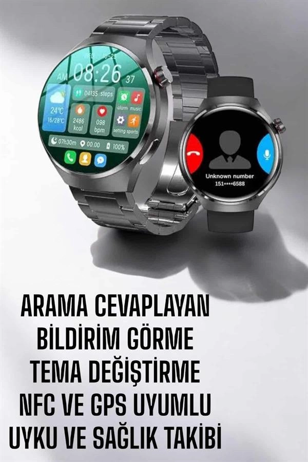 Akıllı Saat Metal Kordonlu Gps Ve Nfc Uyumlu Arama Cevaplayan ( Lisinya )
