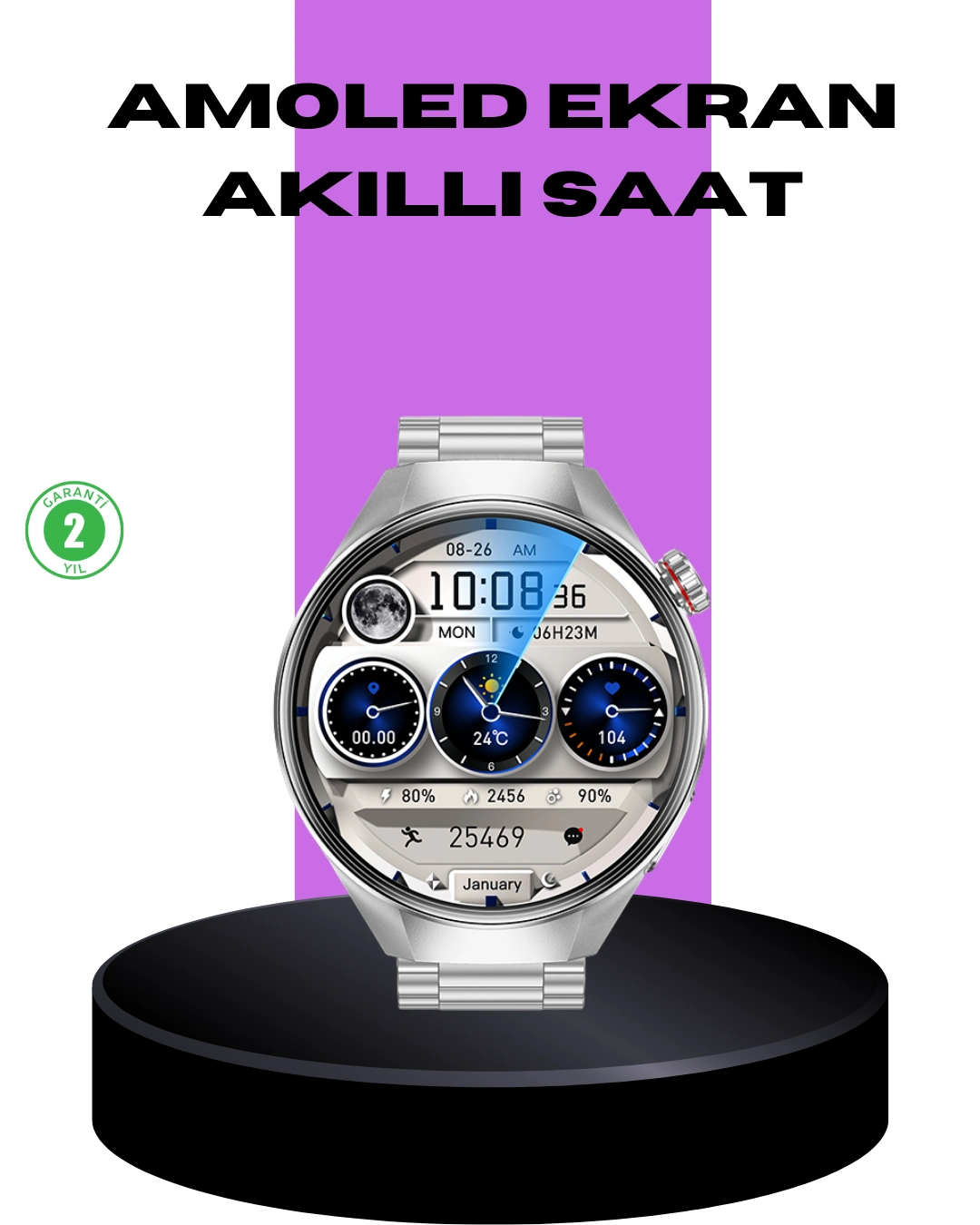 Akıllı Saat Metal Kordonlu Tam Ekran Amoled – Arama Ve Sağlık Takip Özellikli ( Lisinya )