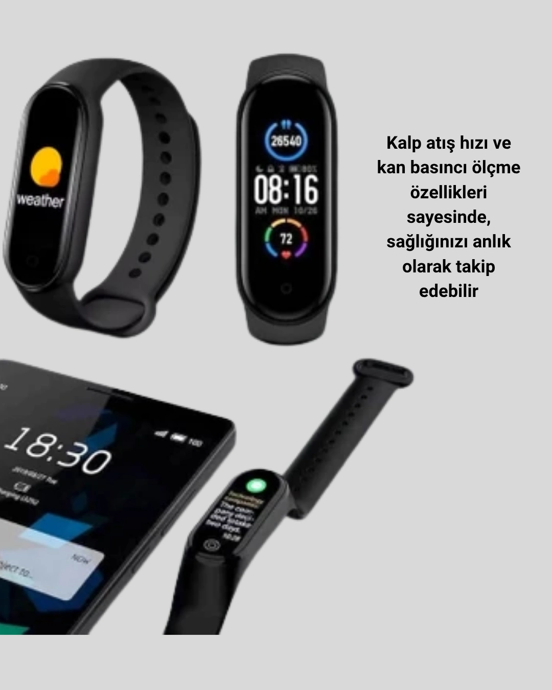 Akıllı Spor Bilekliği – Kalp Atış, Kan Basıncı, Uyku Takip Ve Bildirim Özellikli ( Lisinya )