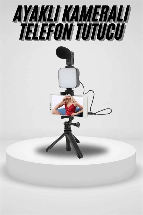 Akıllı Telefon Vlog Kiti Tripod Mini Mikrofonlu Telefon Tutucu ( Lisinya )