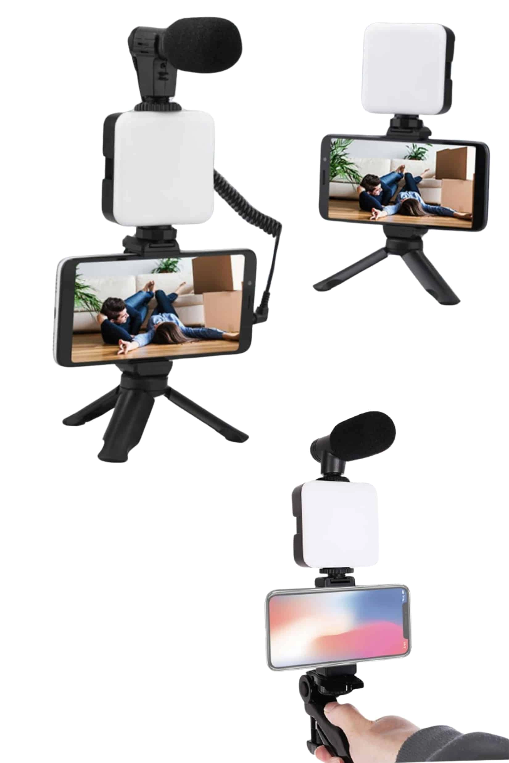 Akıllı Telefon Vlog Kiti Tripod Mini Mikrofonlu Telefon Tutucu ( Lisinya )