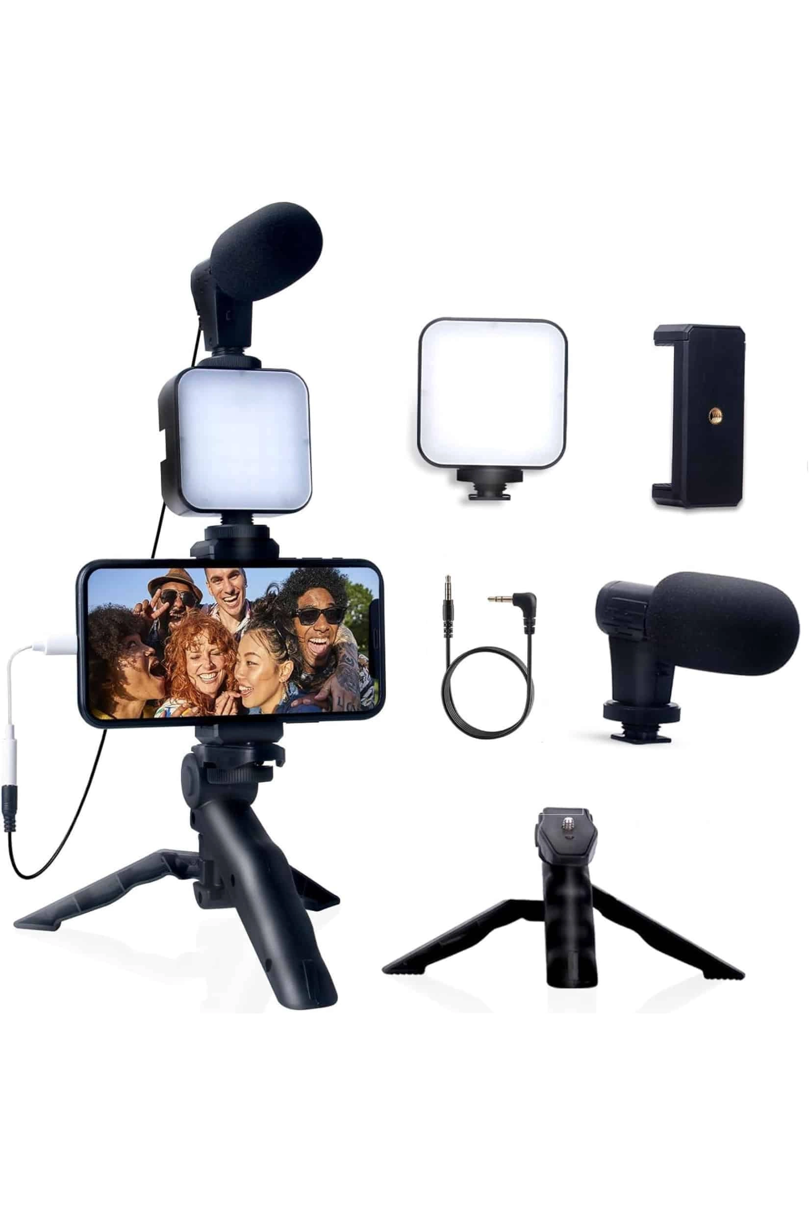 Akıllı Telefon Vlog Kiti Tripod Mini Mikrofonlu Telefon Tutucu ( Lisinya )