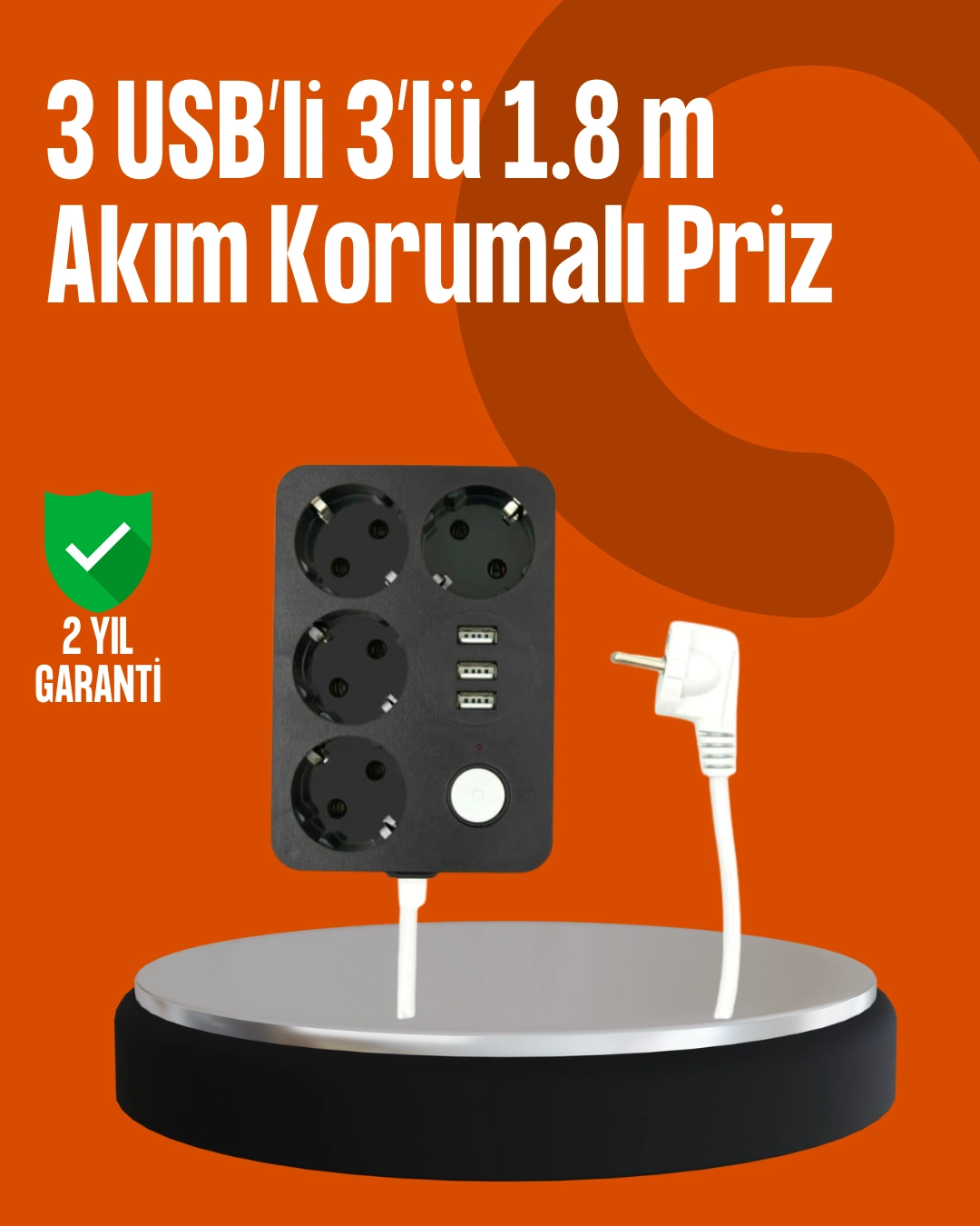 Akım Korumalı 3 Usb Portlu 4’lü Priz 4.1a Hızlı Şarj ( Lisinya )