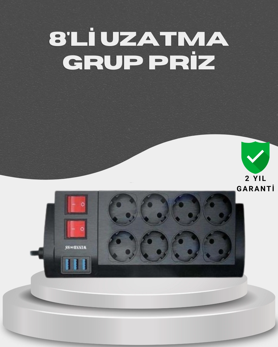 Akım Korumalı 8’li Priz 3 Usb’li Uzatma Kablosu Isıya Dayanıklı 2 Metre ( Lisinya )
