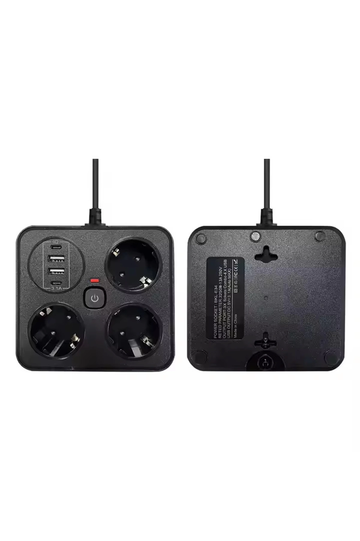 Akım Korumalı Anahtarlı Priz - 3x Priz - 2x Usb - 2x Type-c - 2 Mt Kablo Hızlı Şarj Özellikli Siyah ( Lisinya )