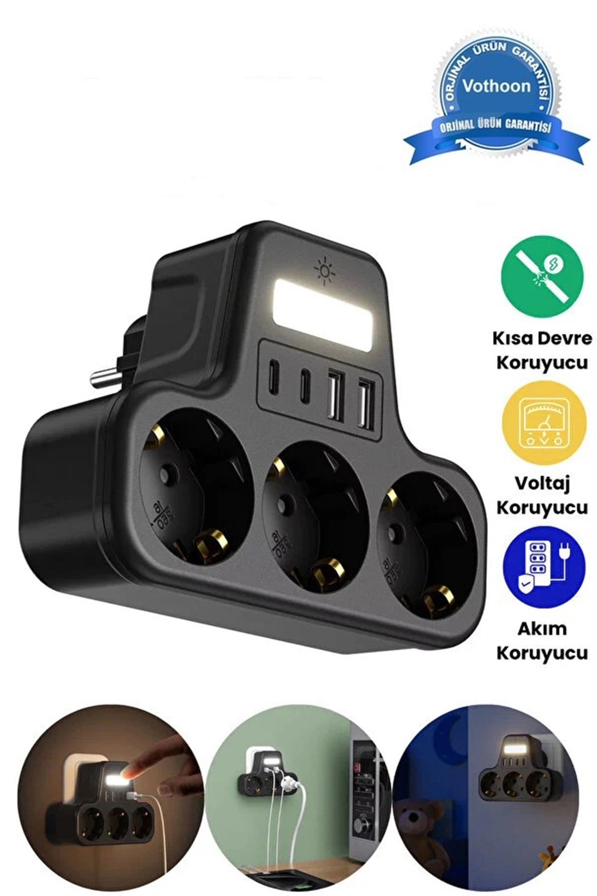 Akım Korumalı Priz Gece Lambalı 3’lü Priz 2xusb 2xtype-c Çıkışlı Grup Priz Çoğaltıcı ( Lisinya ) Akım Korumalı Priz Gece Lambalı 3’lü Priz 2xusb 2xtype-c Çıkışlı Grup Priz Çoğaltıcı ( Lisinya )