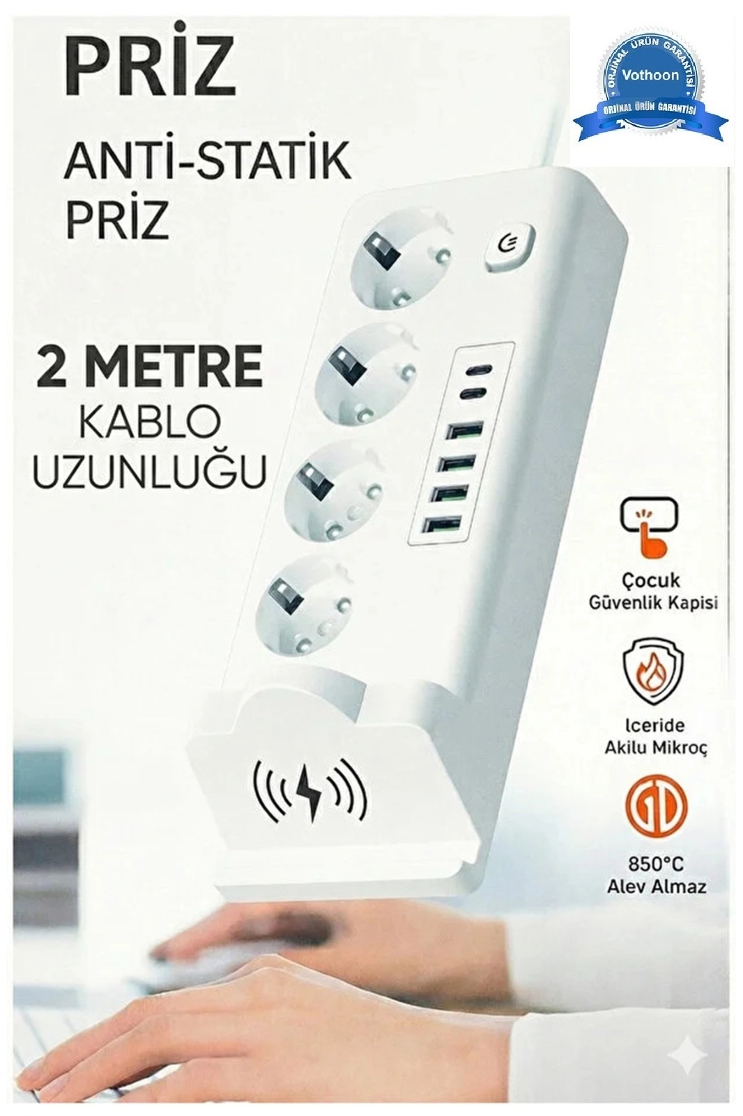 Akım Korumalı Priz Ve Masaüstü Şarj İstasyonu Kablosuz 4 Priz ,4 Usb, 2 Type-c Girişli 2 Metre ( Lisinya ) Akım Korumalı Priz Ve Masaüstü Şarj İstasyonu Kablosuz 4 Priz ,4 Usb, 2 Type-c Girişli 2 Metre ( Lisinya )