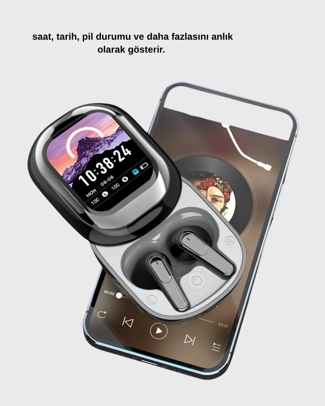 Aktif Gürültü Engelleme Özellikli Kablosuz Kulaklık – Akıllı Ekranlı Şarj Kutusu ( Lisinya )
