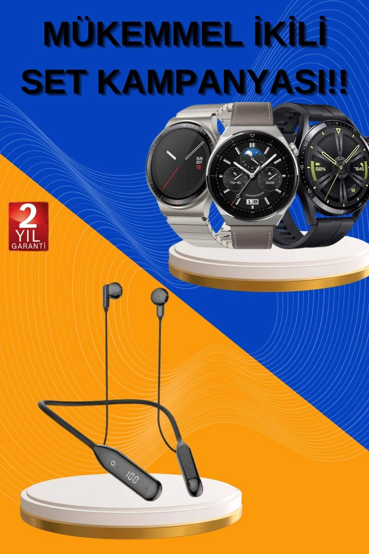 Alarm Ve Titreşim Özellikli Akıllı Saat Ve Mikrofonlu Kablolu Bluetooth Kulaklık 60 Saat ( Lisinya )