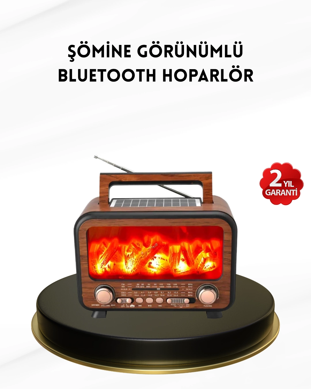 Alev Işığı Efektli Solar Bluetooth Hoparlör Radyo Destekli Taşınabilir Model ( Lisinya )