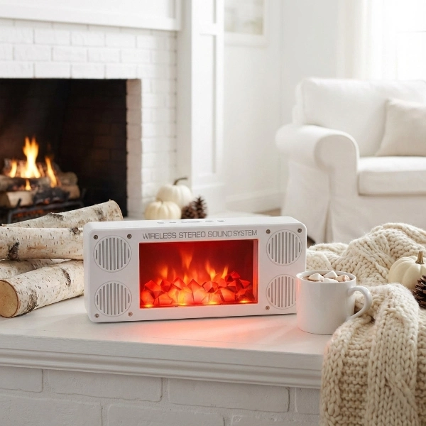 Alev Şömine Efektli Bluetooth Hoparlör Beyaz ( Lisinya )