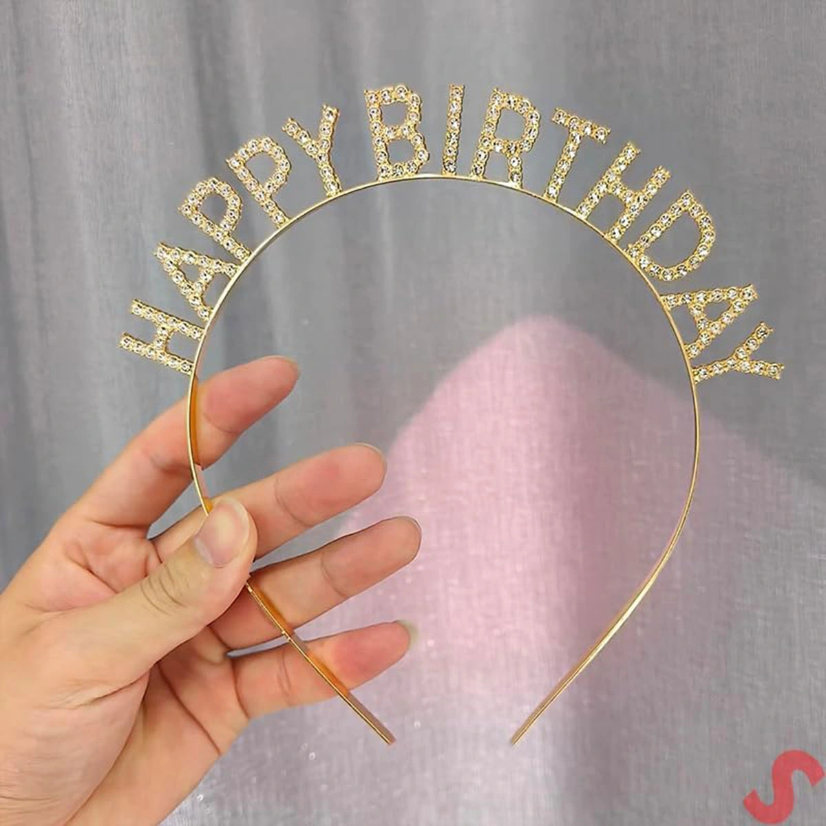 Altın Gold Renk Kristal Taşlı Parlak Happy Birthday Taç ( Lisinya )
