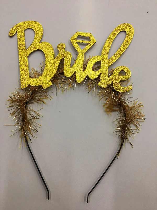 Altın Renk Bekarlığa Veda İtalik Yazı Alyanslı Bride Taç ( Lisinya )