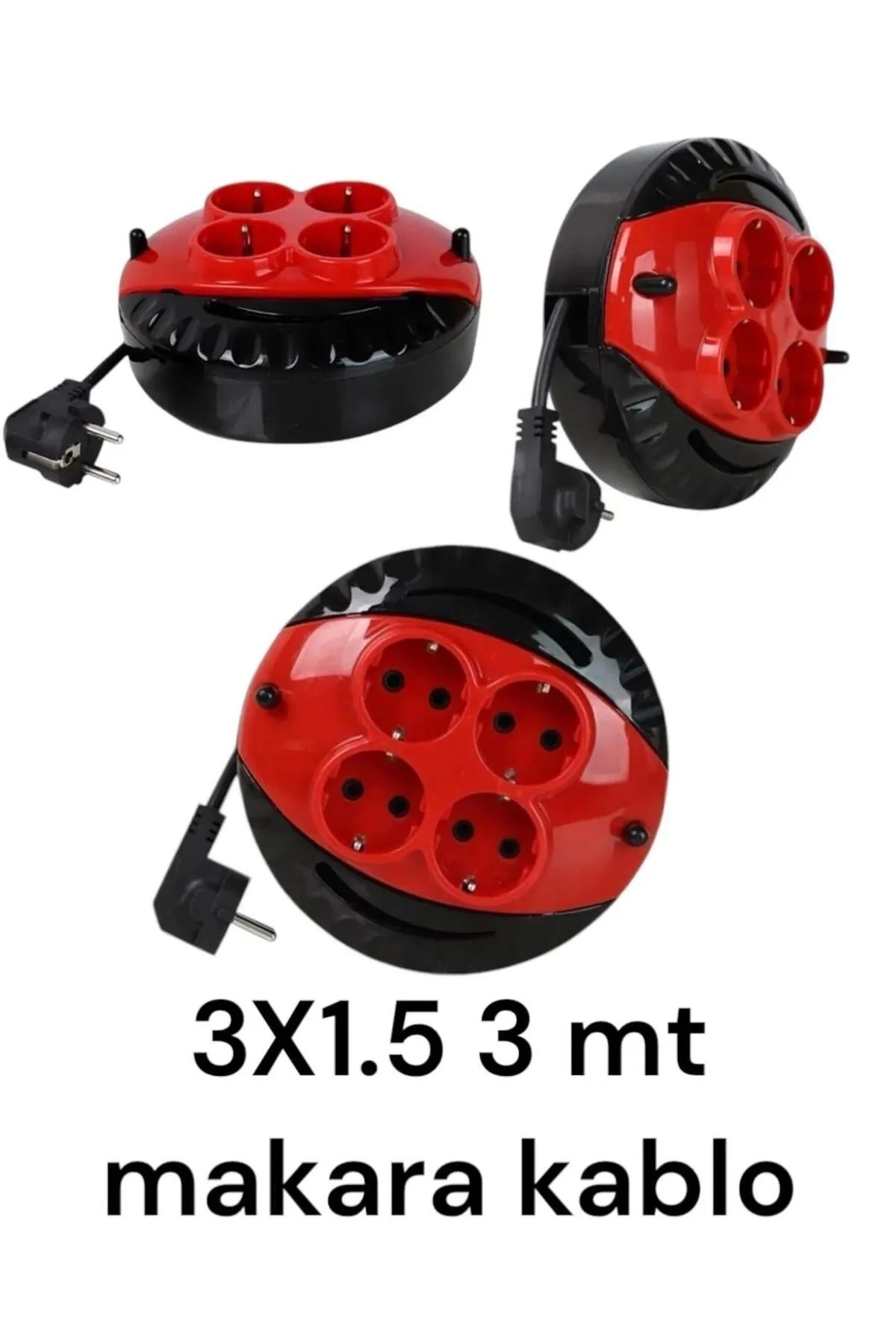 Mini Kablolu Makara 4'lü 3mt (3x1,5cm)(1 Adet) ( Lisinya )