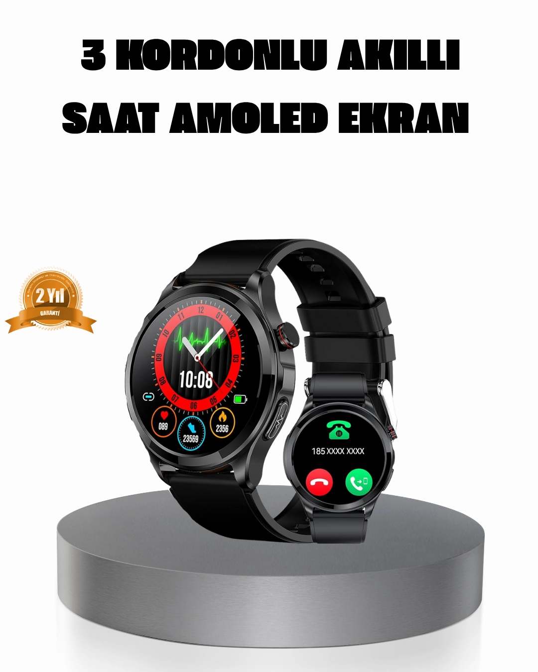 Amoled Ekranlı Smartwatch – 3 Kordonlu, Kalp Atış & Uyku Takipli Akıllı Saat ( Lisinya )