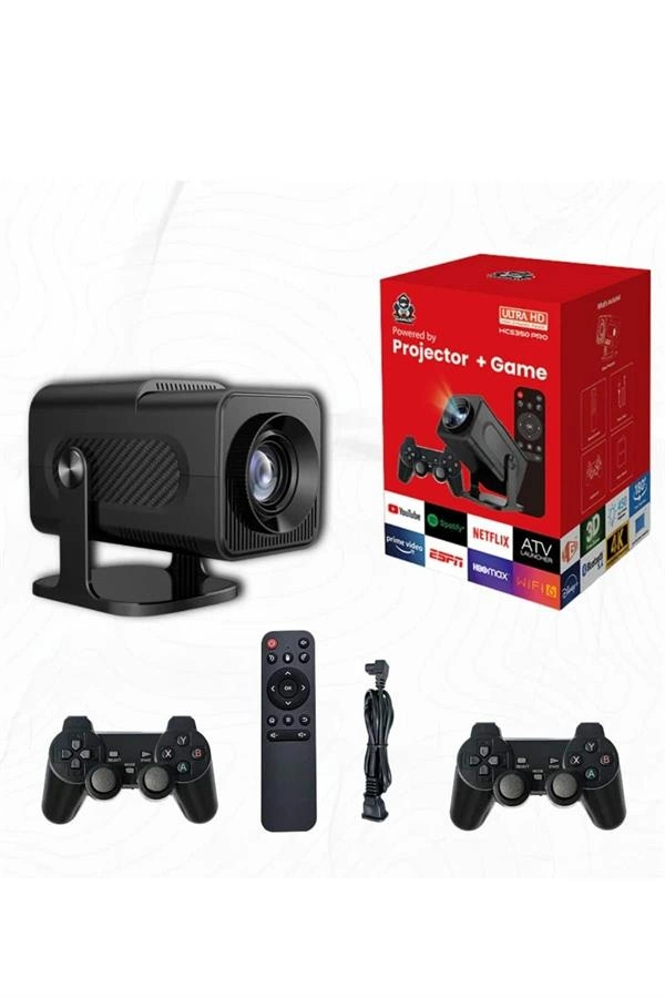 Android Projeksiyon Siyah Taşınabilir Sinema Projektörü 4k 1080p Ev Sineması Bluetooth ( Lisinya )