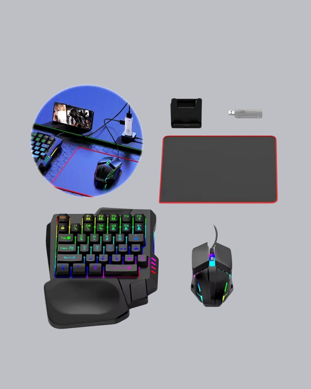 Android Uyumlu Mobil Oyun Kiti 5in1 Klavye Mouse Dönüştürücü Gecikmesiz Fps Set ( Lisinya )