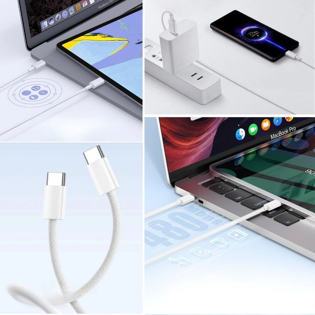 Apple 15/15 Pro Type-c To Type-c Hasır Örgü Hızlı Şarj Kablosu (1m) ( Lisinya )