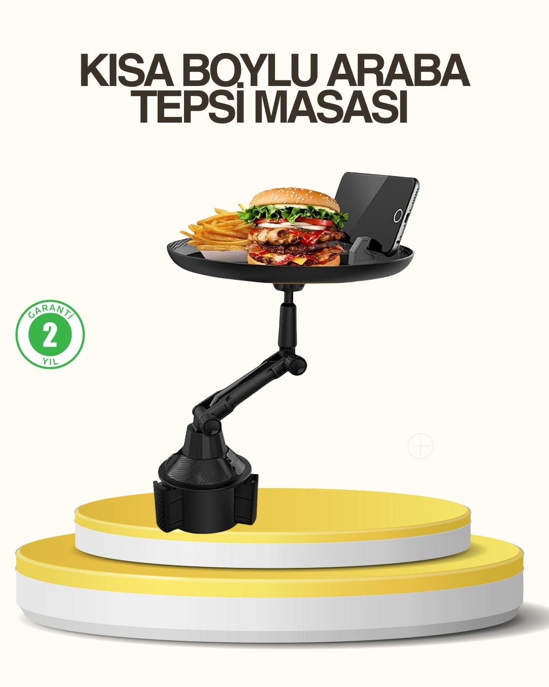 Araç Bardaklık Tepsisi 360° Dönebilen Kol Ayarlı Geniş Yemek Alanlı ( Lisinya )