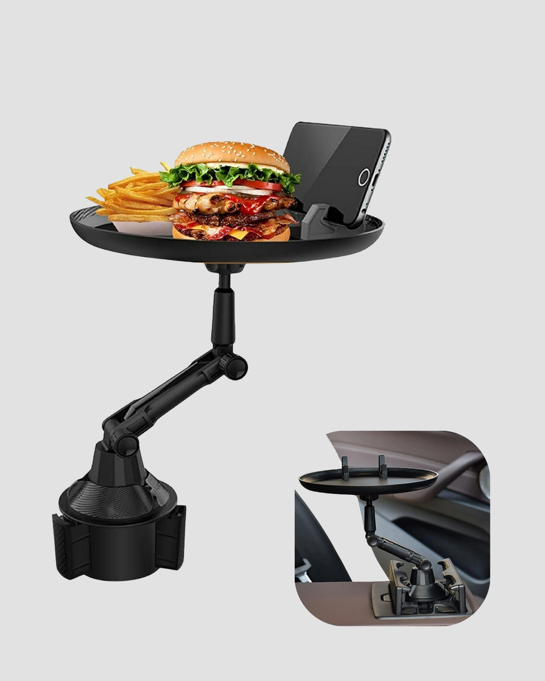 Araç Bardaklık Tepsisi 360° Dönebilen Kol Ayarlı Geniş Yemek Alanlı ( Lisinya )