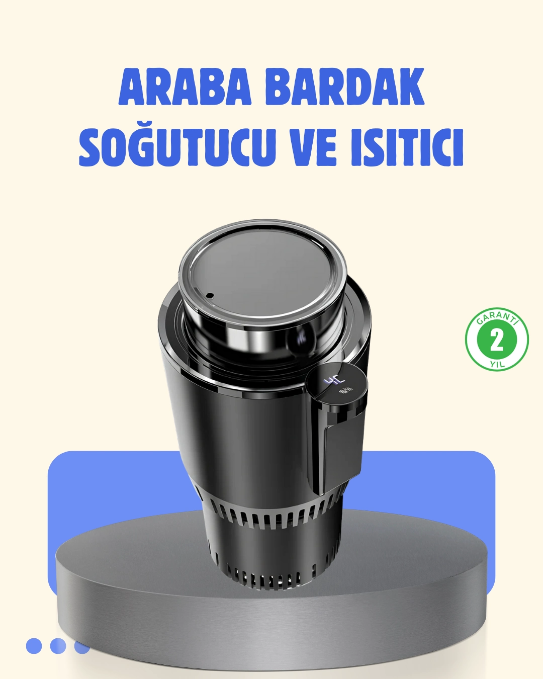 Araç İçi Akıllı Bardaklık Isıtıcı Soğutucu Dijital Ekranlı ( Lisinya )