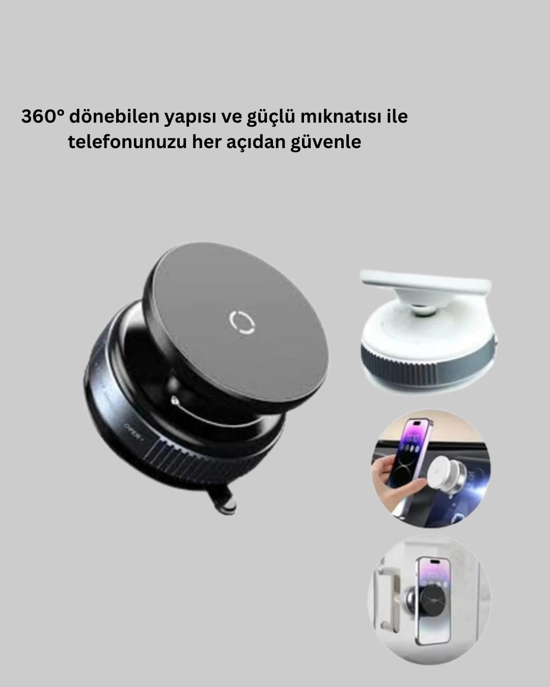 Araç İçi Manyetik Telefon Tutucu 360° Döner Vakumlu Stand ( Lisinya )