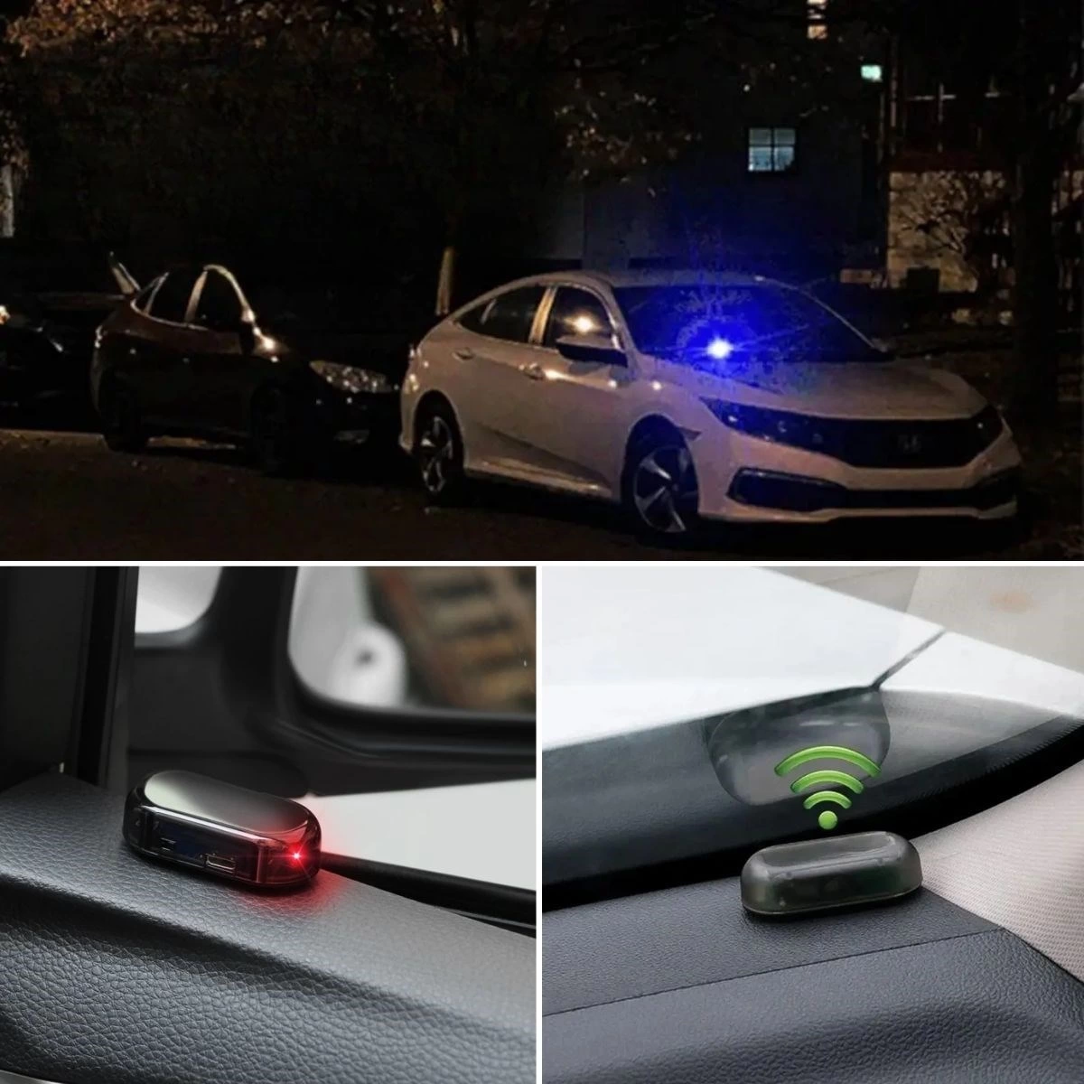 Araç İçin Caydırıcı Solar Enerji İle Şarj Olan  Güçlü Yapışkanlı Işıklı Plastik Mini Sahte Alarm ( Lisinya )