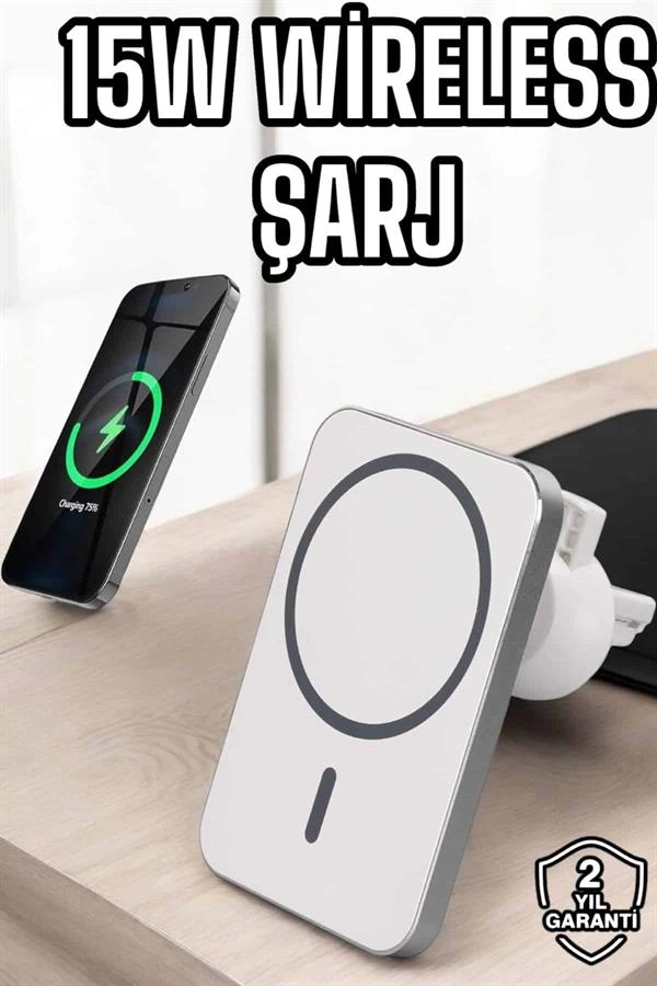 Araç Uyumlu Kablosuz 15w Taşınabilir Şarj Aleti Çift Kablo ( Lisinya )
