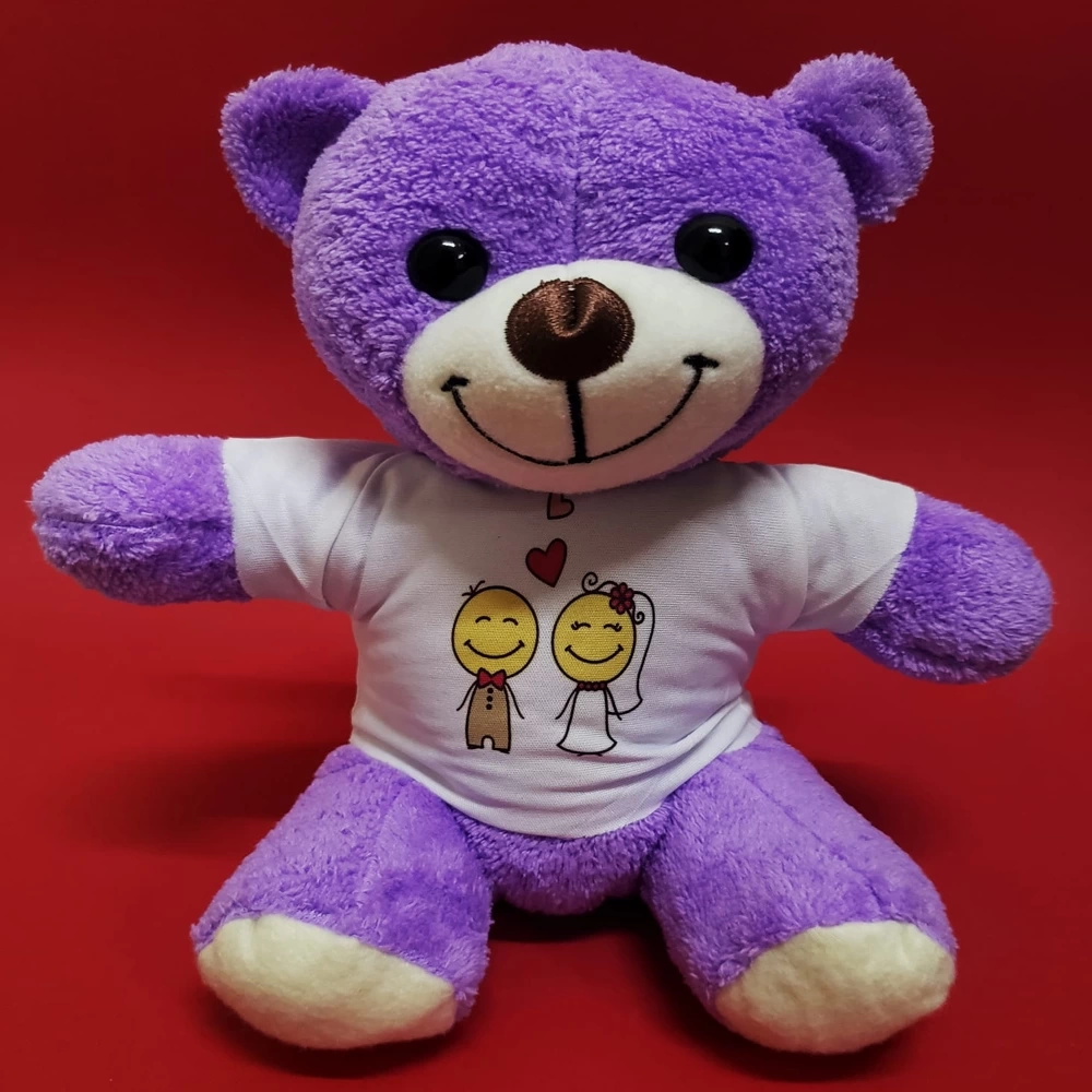 Aşık Çiftler Tişörtlü Mor Peluş Ayıcık ( Lisinya )