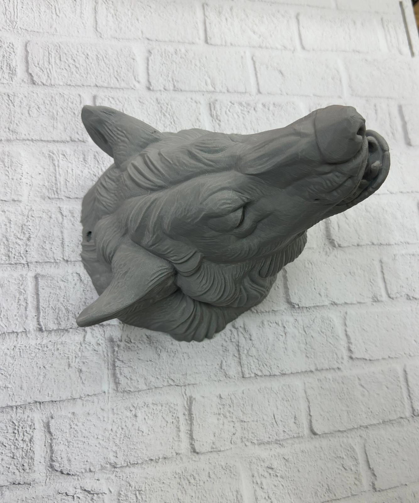 Asılabilir Gri Kurt Heykeli Ev Ofis Duvar Süslemesi Dekoratif ( Lisinya )