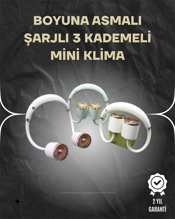 Asılabilir Mini Boyun Fanı | 1000mah Şarjlı, Turbo Güçlü Rüzgar ( Lisinya )