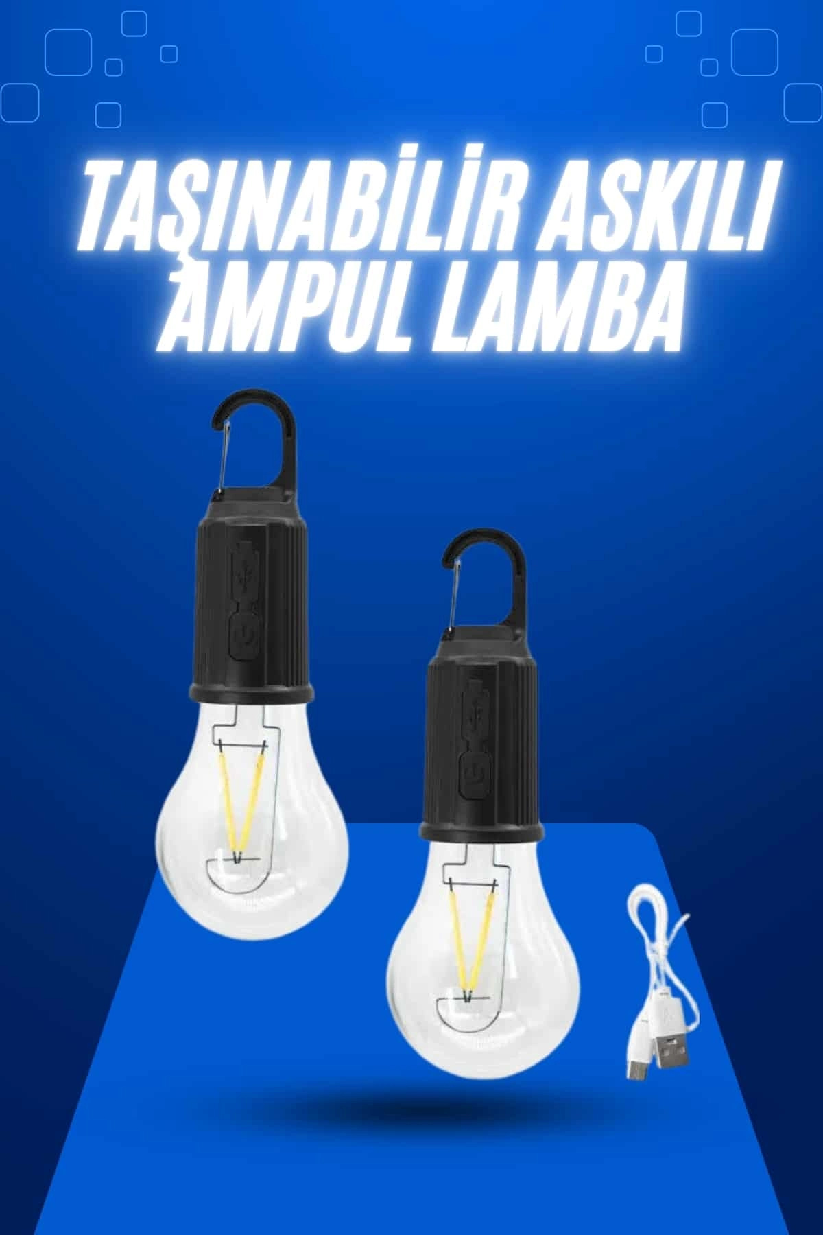 Askılı Kırılmaz Led Işık Kamp Bahçe Lambası Taşınabilir Led Ampul Şarjlı ( Lisinya )