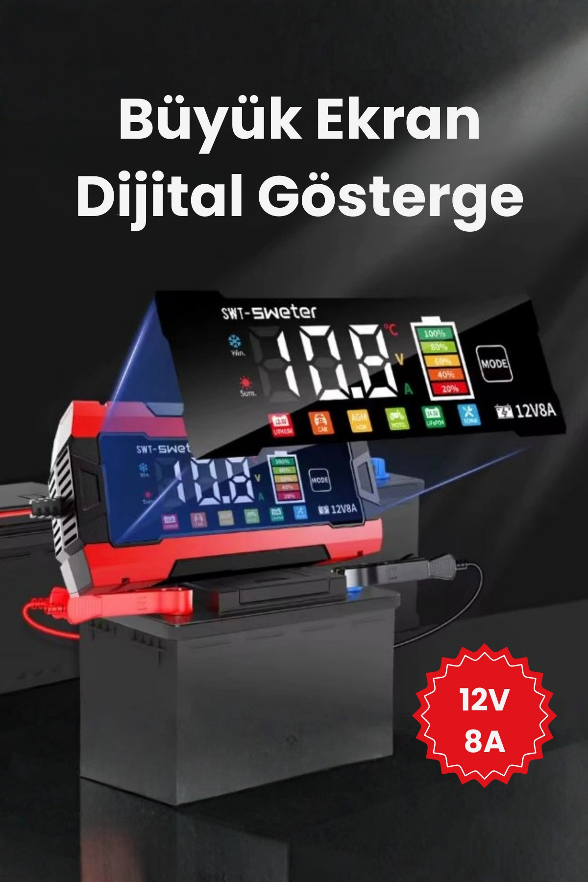 12V 8A Akıllı Akü Şarj Cihazı 12V 8A LCD Ekranlı Pulse Repair Otomatik Akü Şarj & Desülfatör ( Lisinya ) 12V 8A Akıllı Akü Şarj Cihazı 12V 8A LCD Ekranlı Pulse Repair Otomatik Akü Şarj & Desülfatör ( Lisinya )