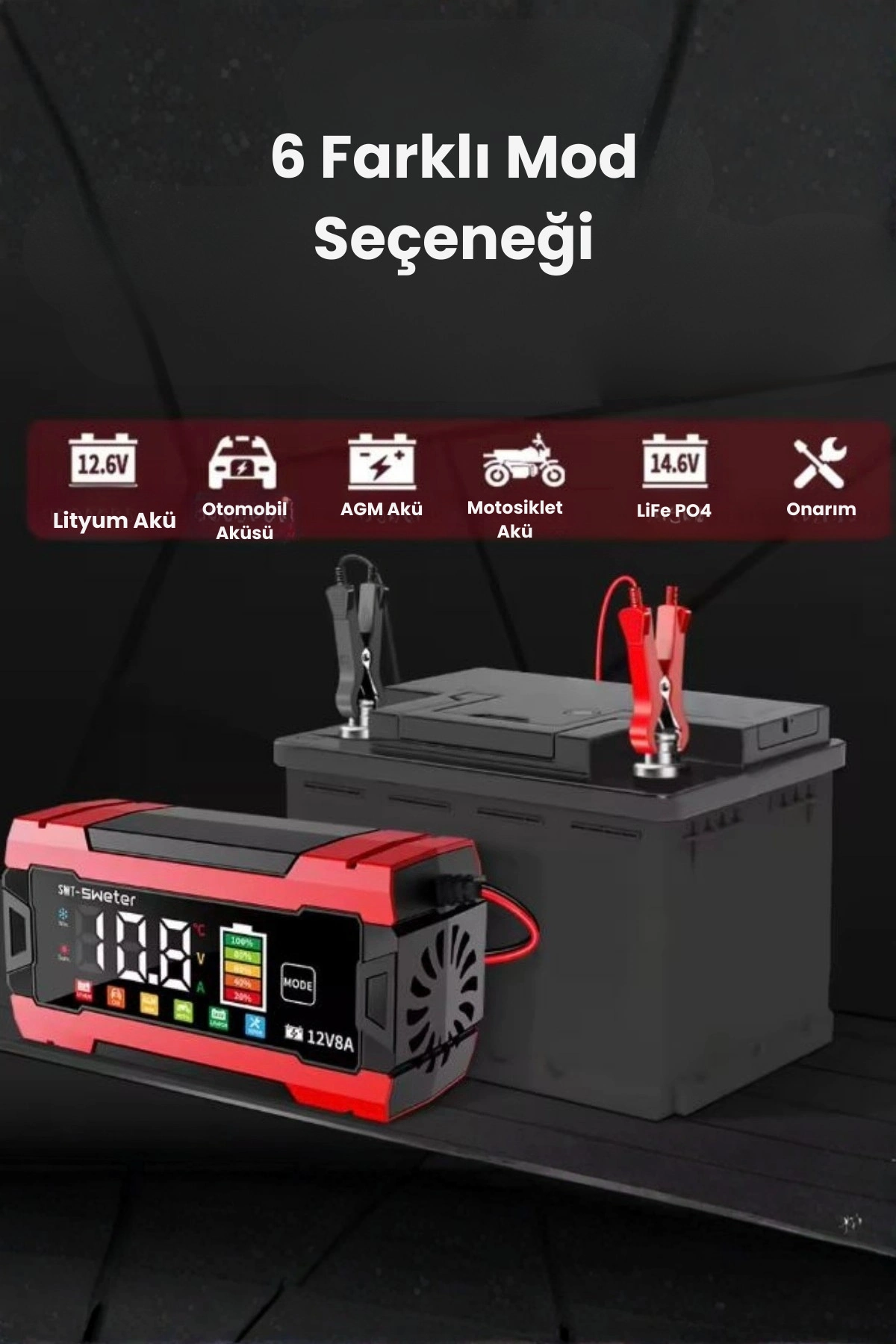 12V 8A Akıllı Akü Şarj Cihazı 12V 8A LCD Ekranlı Pulse Repair Otomatik Akü Şarj & Desülfatör ( Lisinya ) 12V 8A Akıllı Akü Şarj Cihazı 12V 8A LCD Ekranlı Pulse Repair Otomatik Akü Şarj & Desülfatör ( Lisinya )