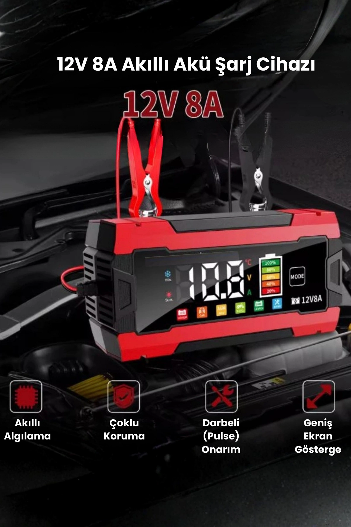 12V 8A Akıllı Akü Şarj Cihazı 12V 8A LCD Ekranlı Pulse Repair Otomatik Akü Şarj & Desülfatör ( Lisinya ) 12V 8A Akıllı Akü Şarj Cihazı 12V 8A LCD Ekranlı Pulse Repair Otomatik Akü Şarj & Desülfatör ( Lisinya )
