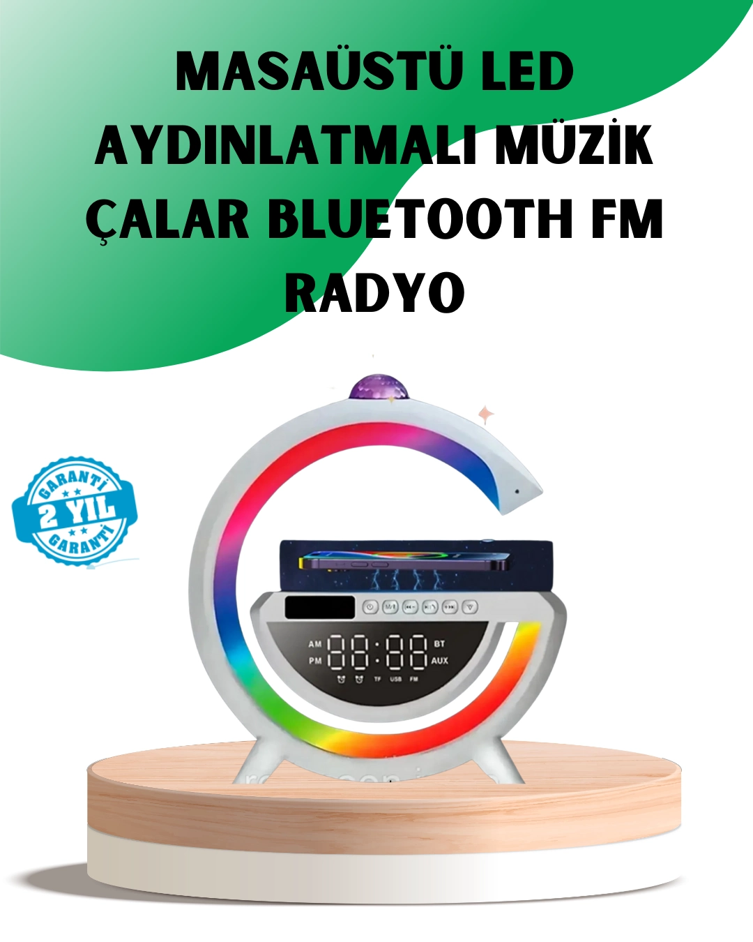 Aux Tf Kart Fm Destekli Dijital Saatli Kablosuz Şarjlı Hoparlör ( Lisinya )